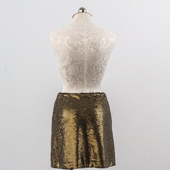 Massimo Dutti M Sequin Mini Skirt Gold Metallic - Picture 7 of 8